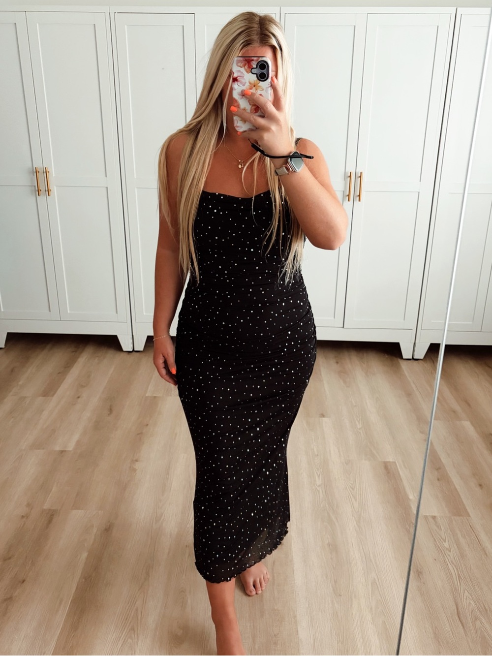 Black Sparkle Slip Midi Dress